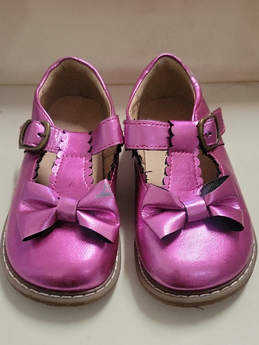Kids Metallic Pink Bow Mary Jane Shoes